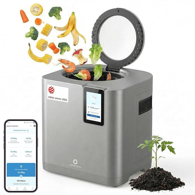 Airthereal Revive R800 5L Smart WiFi Electric Kitchen Composter - Odorless, Self-Cleaning, 3 Modes for Efficient Composting, Reduces Food Waste by 90%, App-Connected for Carbon Footprint Data