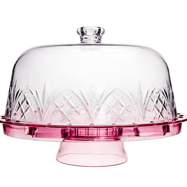 Godinger Cake Stand with Lid, Serving Plate Platter with Dome Cover, 6 in 1 Multi-Purpose Use, Shatterproof and Reusable Acrylic - Dublin Collection, Blush