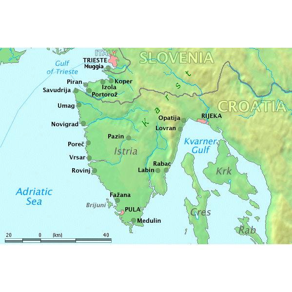 A map of the Istra/Istria Peninsula, where Rovinj is.