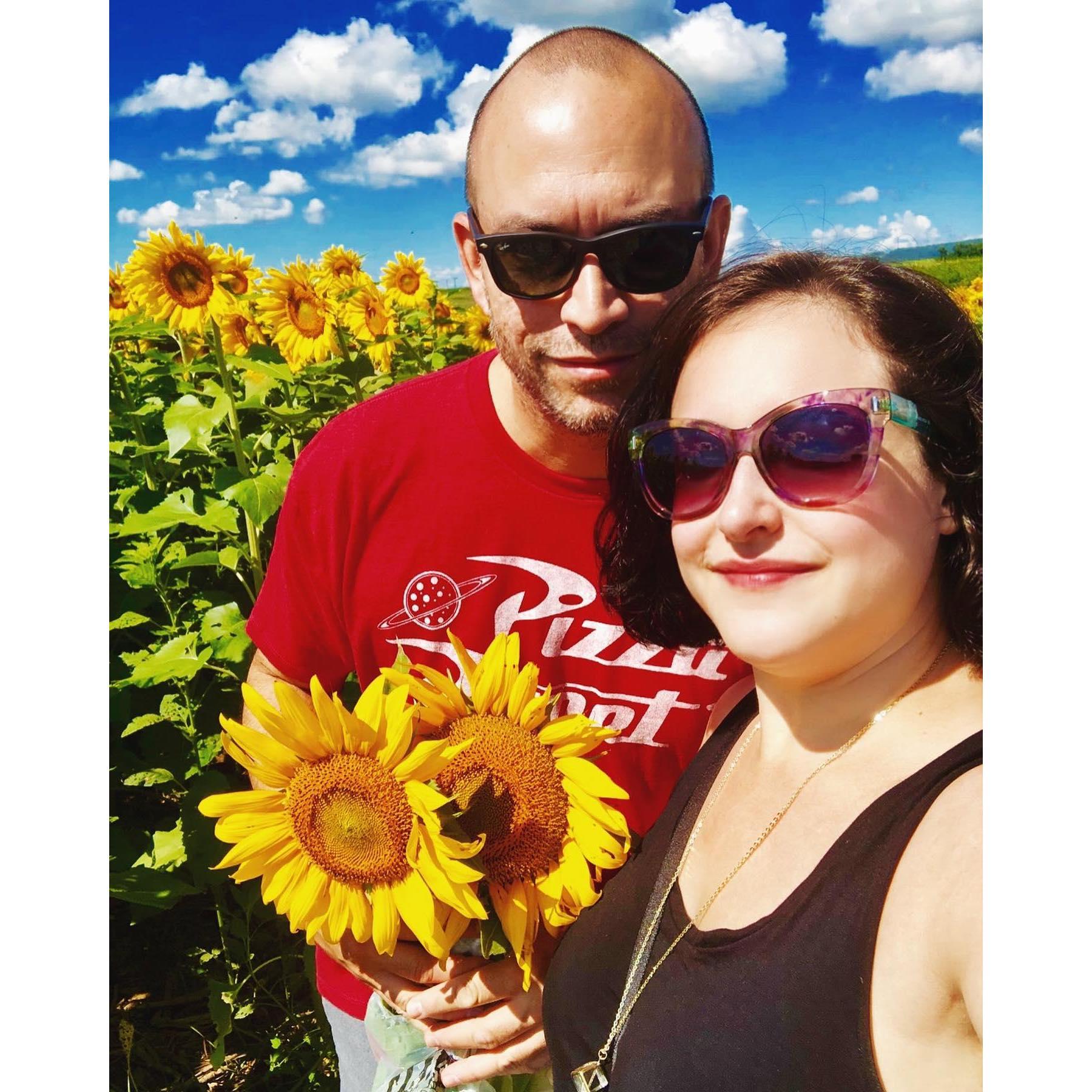Sunflower picking at Flinchbaugh's, prior to finding out Adam was severely allergic.