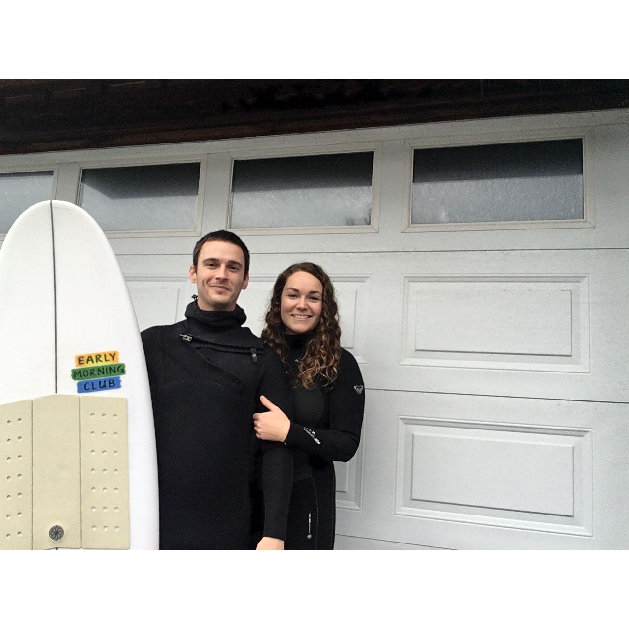 Going for a surf together during the 2020 Christmas holidays at home.