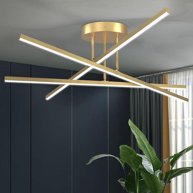 AIRYPHANT Gold LED Chandelier, 3-Lights Modern Semi Flush Mount Ceiling Lighting Fixture for Kitchen Dining Room Foyer Entry Bedroom, 23.82” 18W
