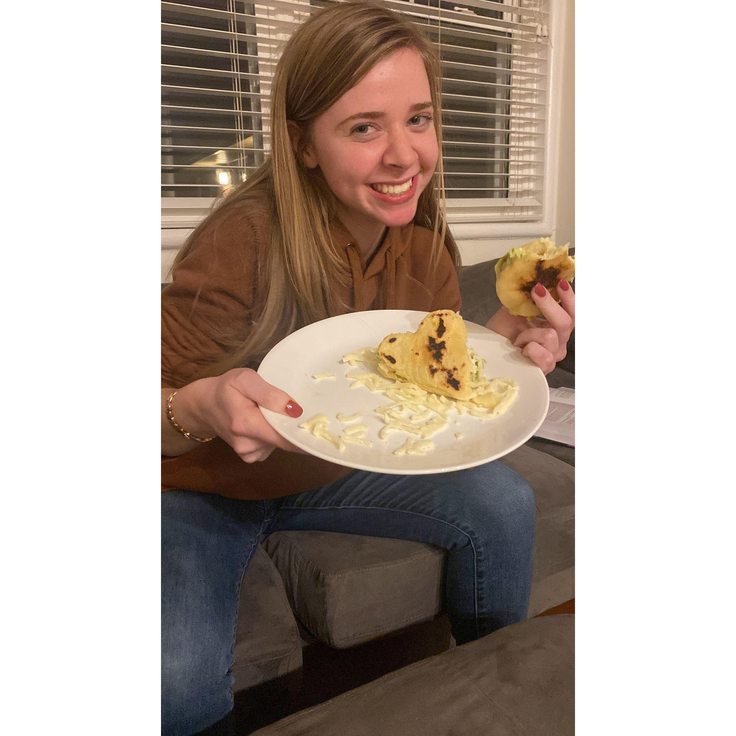 Our first Valentines day. Gabe made Grace heart shaped arepas.