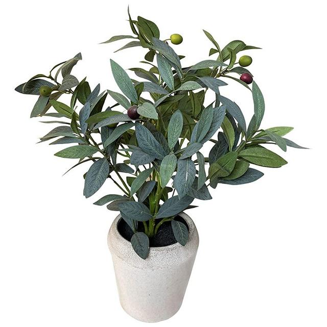 Artificial Olive Leaf in Ceramic Pot 16 Inches - Realistic Fake, Indoor-Outdoor Olive Leaf for Office Desk, Bathroom, Bedroom, Kitchen Table Greenery, Room Décor
