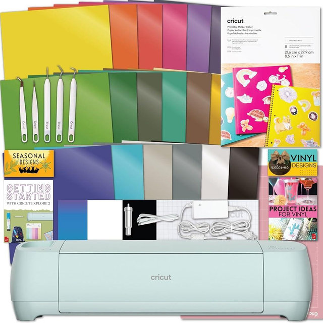 Cricut Explore Air 3 Machine with Printable Sticker Paper and Vinyl Sampler Bundle - Craft Cutting Machine for DIY Stickers and Decals- Create Custom Stickers for Planners, Classrooms and Laptop Cases