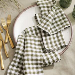 European Linen Gingham Napkins (Set of 8) in Olive
