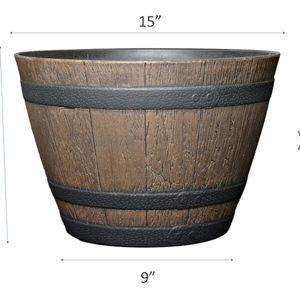 Classic Home and Garden Whiskey Resin Flower Pot Barrel Planter, Walnut Brown, 15"