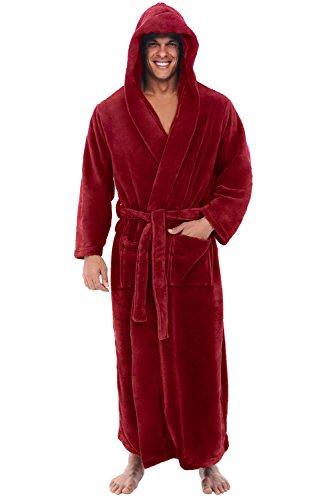 Alexander Del Rossa Men's Plush Fleece Robe with Hood, Warm Big and Tall Bathrobe