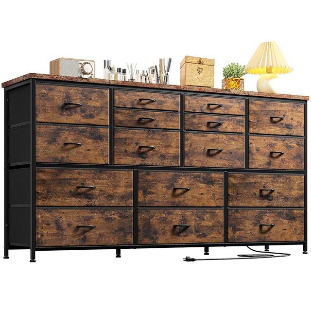 EnHomee Dressser for Bedroom Dresser with 16 Drawers TV Stand for Bedroom for 60" TV Long Dressers & Chests of Drawers Large Dresser with Charging Station, 51.5" W*11.7" D*34.6" H, Rustic Brown