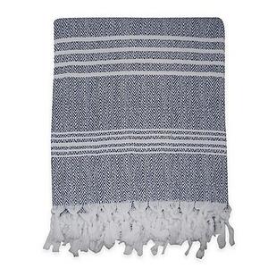 Traditional Turkish Cotton Pestemal Bath Sheet in Blue/White