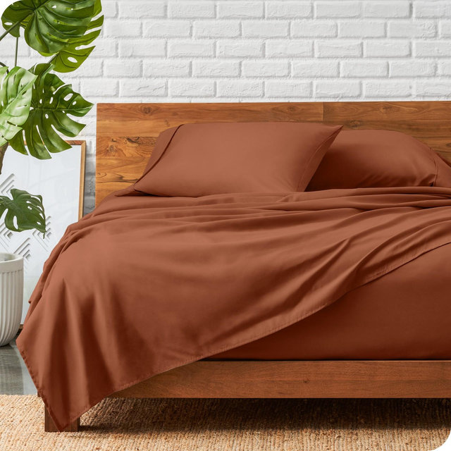 Queen Terracotta 4 Piece Ultra-Soft Double Brushed Sheet Set by Bare Home