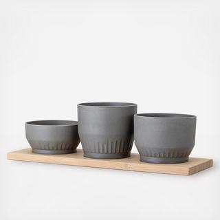 3-Piece Bamboo Planter Set with Wood Tray