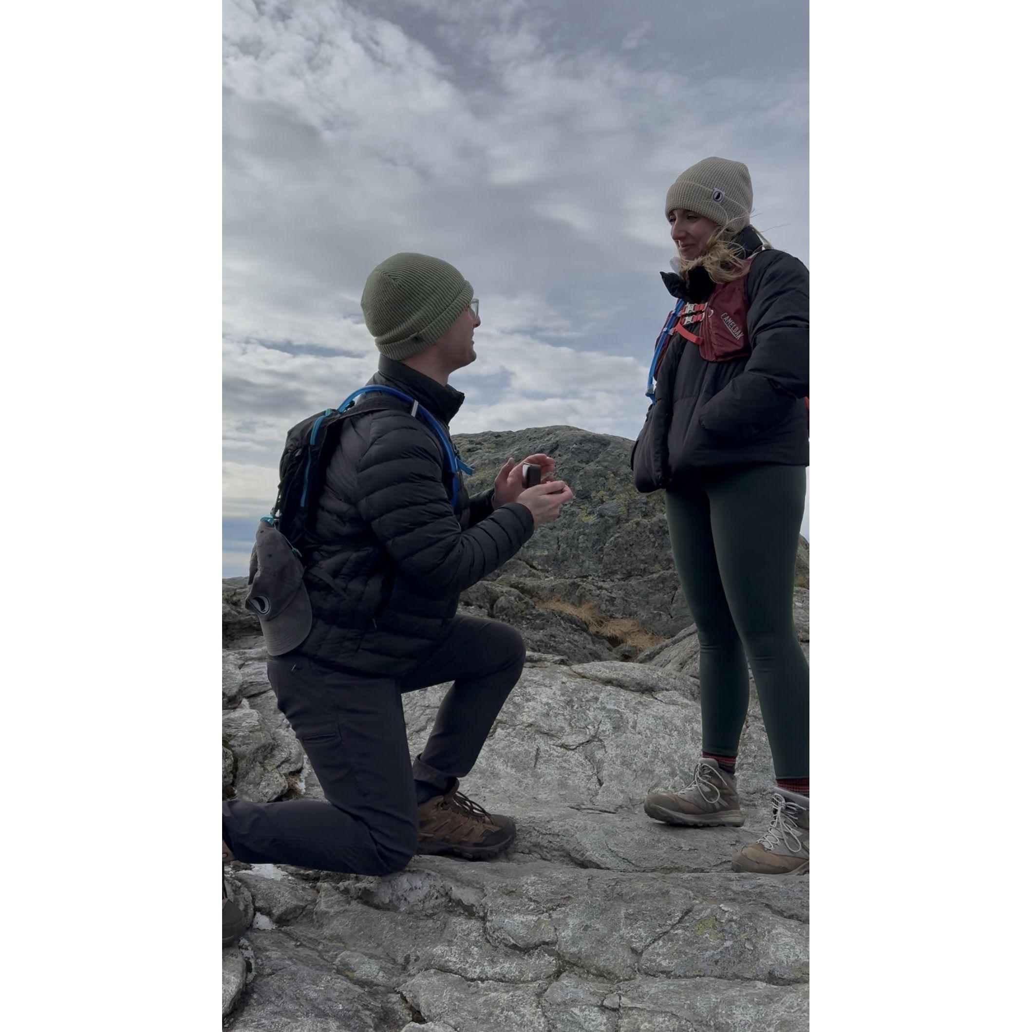 Phil proposed on the summit of Camel’s Hump Trail in Vermont.