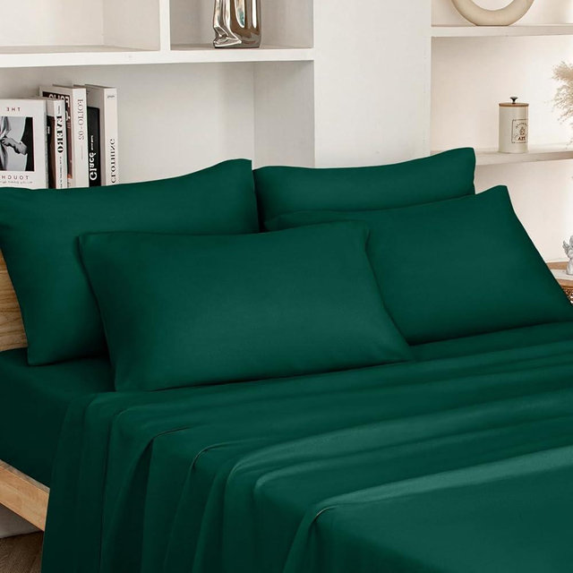 HOMEIDEAS Queen Size Bed Sheets - 6 Piece Set (Dark Green) - Extra Soft Brushed Microfiber 1800 Bedding Sheets, Deep Pocket, Wrinkle & Fade Free