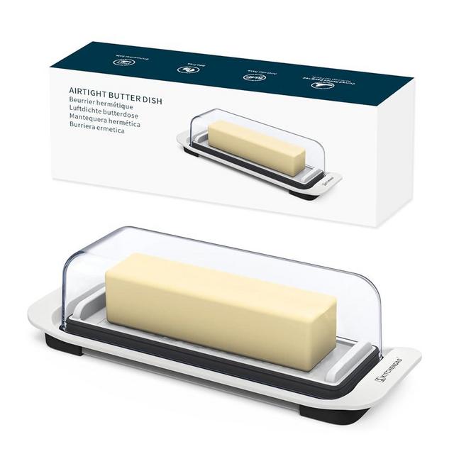 KITCHENDAO Airtight Butter Dish with Lid for Countertop and Refrigerator Door Shelf, Easy Scoop-Dishwasher Safe, Plastic Butter Holder Tray Container for West/East Coast Butter, White