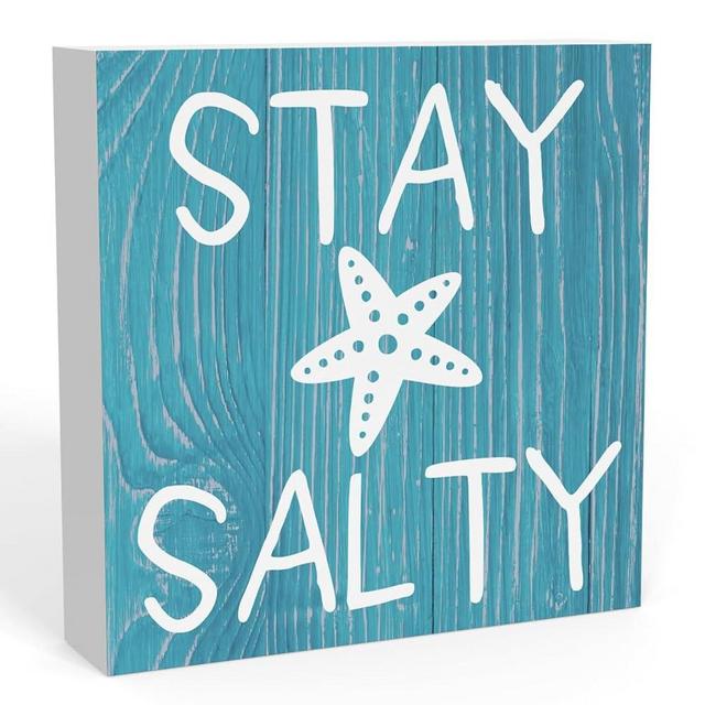 WRSUNT Beach Decorations for Home, Beach Decor, Starfish Decor, Summer Decor,Beach Theme House Room Bedroom Bathroom Decor, Beach Sign, Beach Decor for Classroom, Stay Salty Sign 5 X 5 Inches