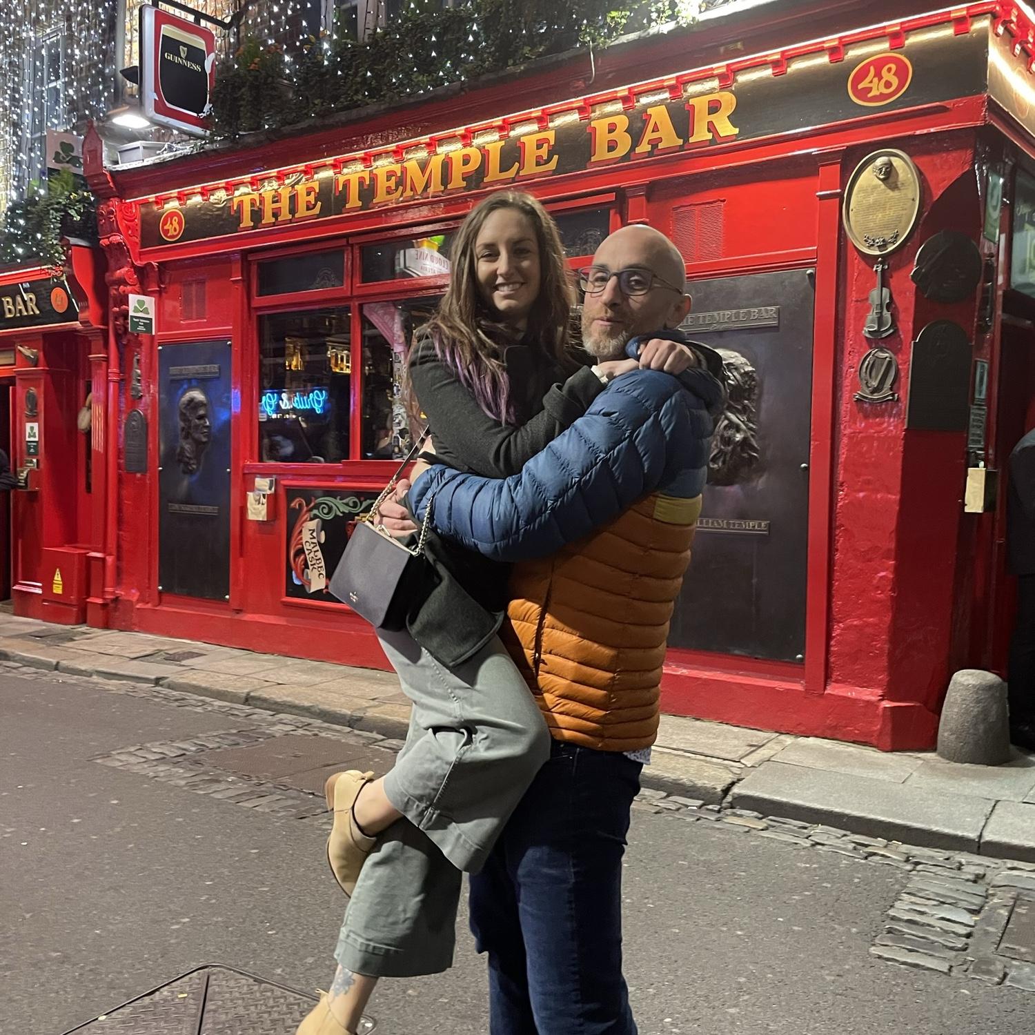 Visiting the infamous Temple Bar in Dublin, Ireland.