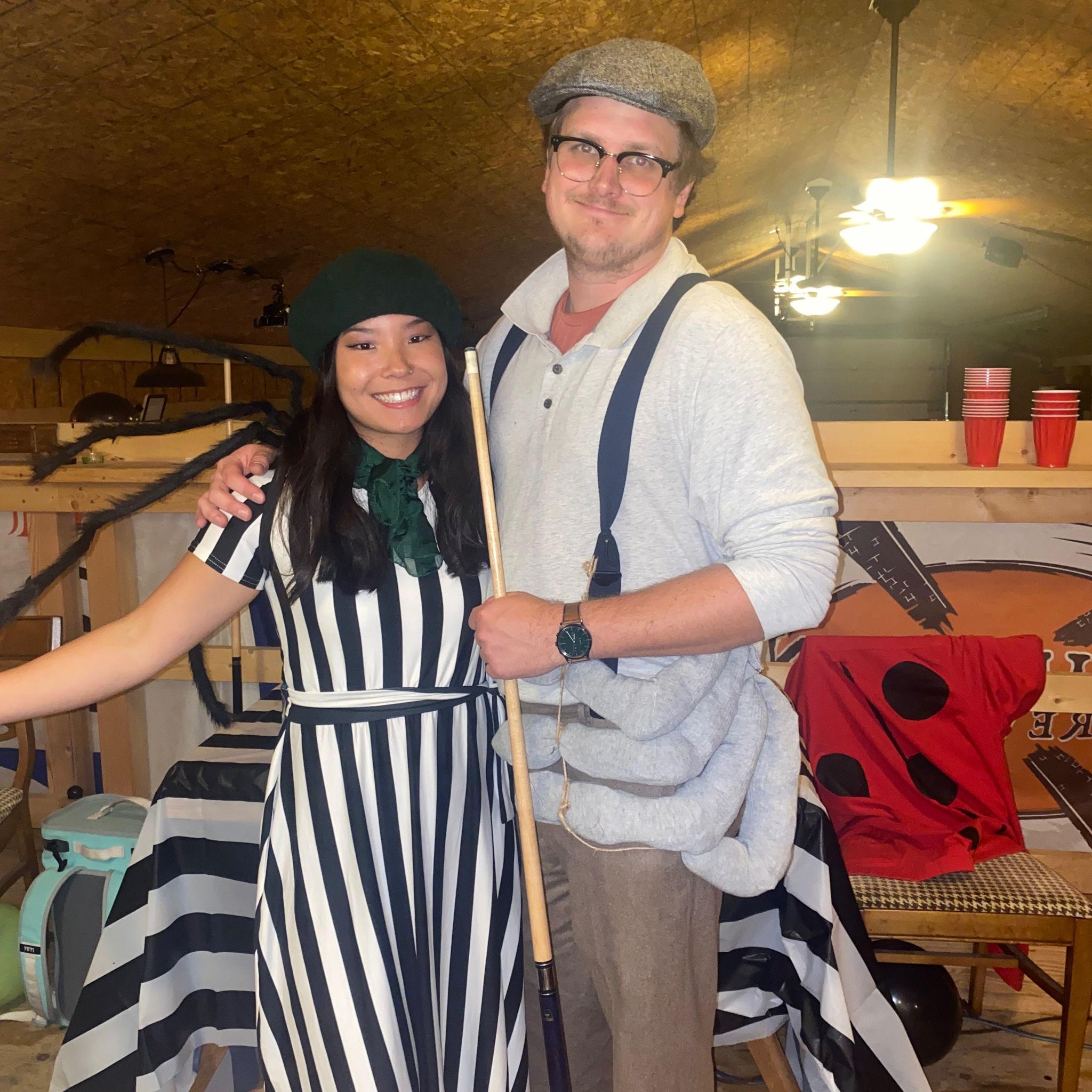 Halloween 2023, dressed as the spider and centipede from James and the Giant Peach.