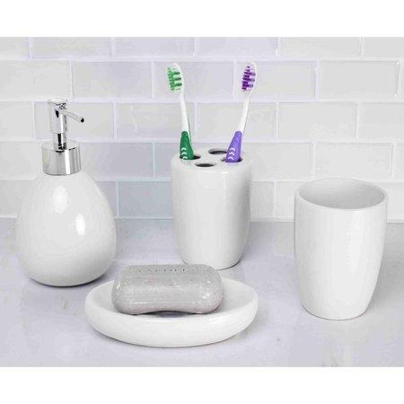 Home Basics 4-Piece White Bathroom Accessory Set