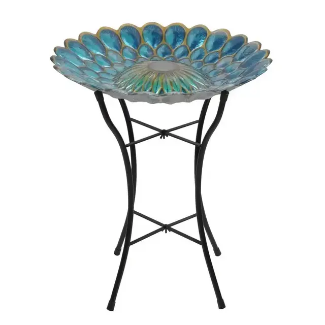 18 in. Glass Outdoor Fusion Solar Birdbath