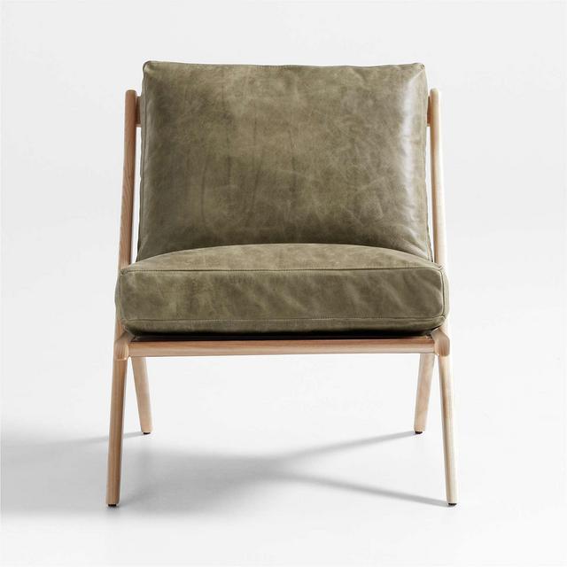 Pose Natural Wood and Leather Accent Chair