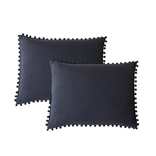 Navy Blue Pom Poms Pillow Cases, Navy King Pillowcases Set of 2, 100% Washed Microfiber, Soft Dark Blue Pillow Shams King, 2 Pack (King, Navy Blue)