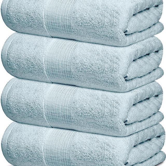 White Classic Resort Collection Soft Bath Towels | 28x55 Luxury Hotel Plush & Absorbent Cotton Bath Towel Large [4 Pack, Light Blue]