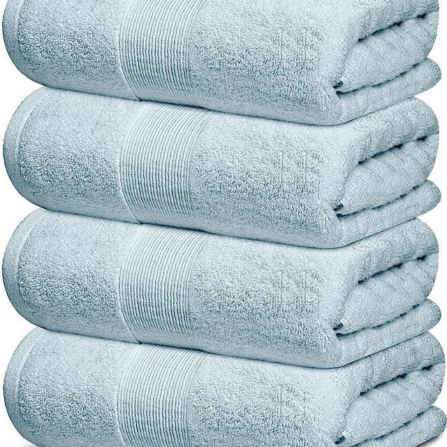 White Classic Resort Collection Soft Bath Towels | 28x55 Luxury Hotel Plush  & Absorbent Cotton Bath Towel Large [4 Pack, Light Blue]