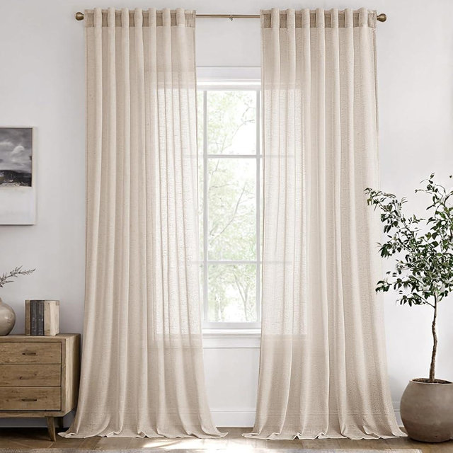 ANRODUO Beige Flax Linen Curtains 84 Inch Length 2 Panels for Bedroom Living Room Semi Sheer Privacy Burlap Textured Linen Drapes Country Rustic Farmhouse Curtain Tan Cream Colored 84 inches Long