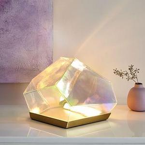 Glass Gem Table Lamp, Antique Brass
