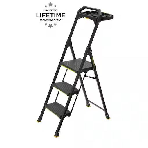 Gorilla Ladders 3-Step Pro-Grade Steel Step Stool Project Ladder, 300 lbs. Load Capacity Type IA Duty Rating (9ft. Reach Height) GLHD-3T