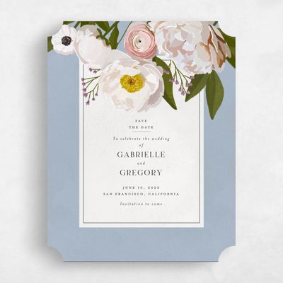 Blue Ticket Wedding Save the Date - Verano Portrait