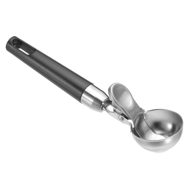 Unique Bargains Stainless Steel with Spring Thumb Trigger Ice Cream Scoop 4 Ounce Black 1 Pc