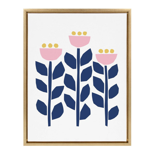 18" x 24" Sylvie Nordic Flowers Framed Canvas Wall Art by Myriam Van Neste Gold - Kate and Laurel