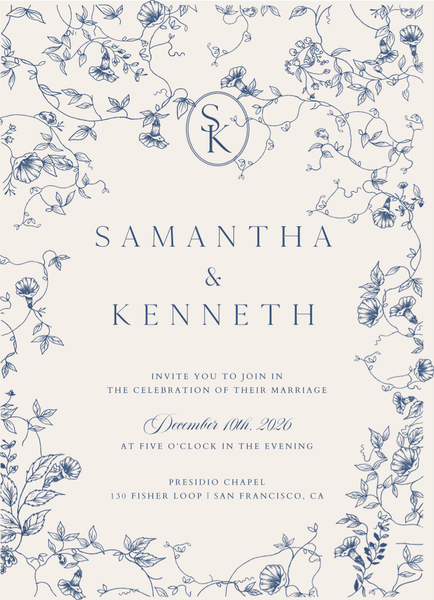 Plumeria Portrait | Dark Cobalt | Zola Wedding Invitations