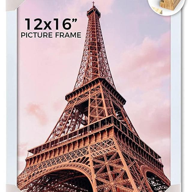 JD Concept Solid Wood 12x16 White Picture Frame, Shatter-Resistant Plexiglass, Modern Design for Wall Gallery Artwork, Prints, Poster