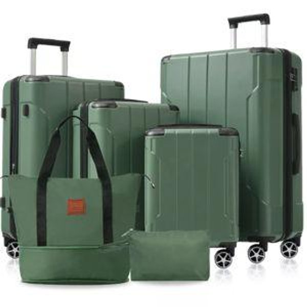 6-Piece Hardshell Luggage Set with TSA Lock, Expandable Lightweight Suitcases with Spinner Wheels, Green - ModernLuxe
