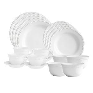 20 Piece, True White Colorway w Cereal Bowls Emma Beaded Dinnerware Set | Pottery Barn