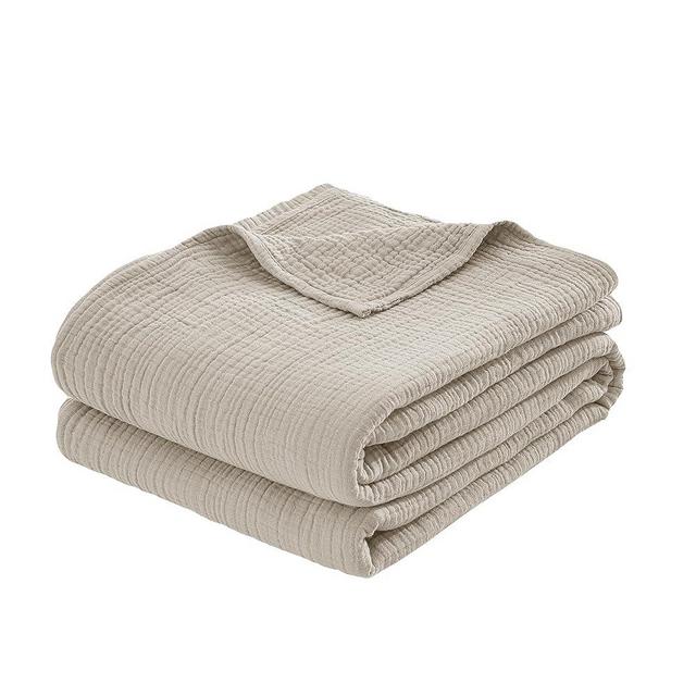 ELINEN 100% Cotton Muslin Throw XL Blanket (50" x 70") – A Luxuriously Soft, 4-Layer Lightweight and Breathable Gauze Blanket, Perfect for Year-Round use on beds, couches (Khaki, Throw XL)