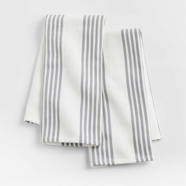Cuisine Stripe Grey Organic Cotton Dish Towels, Set of 2