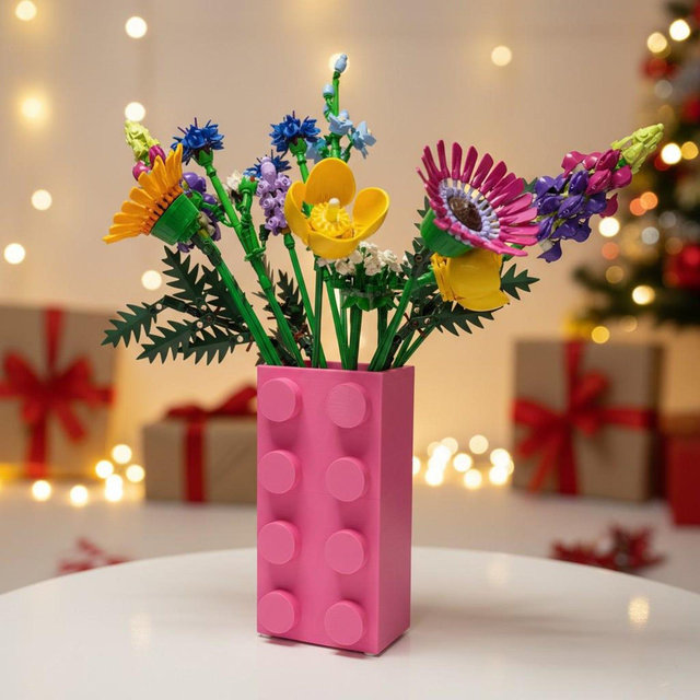 Colorful Brick-Inspired Vase: Fun Home Decor for Block Flower Bouquets