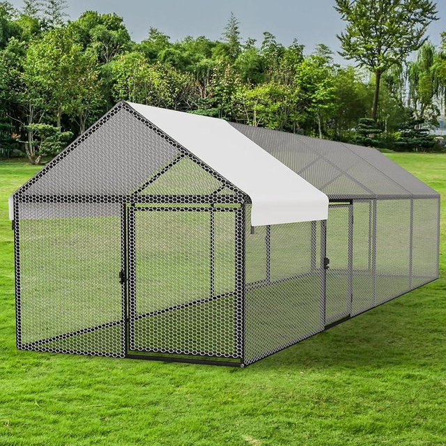 NUGRIART Metal Chicken Coop with Waterproof Cover, 157"x40"x40" Portable Poultry Cage, Outdoor Backyard Farm Walk-in Hen House for Chickens, Ducks, Rabbits and Small Pets