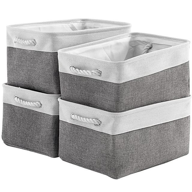 Storage Basket for Organizing - Large 4 Pack Fabric Storage Bins Baskets for Shelves with Ropes, Foldable Storage Cubes for Closet Cloth Baskes Toy Decorative Gift Kids Organizer(White & Grey 16x12x8 inch)
