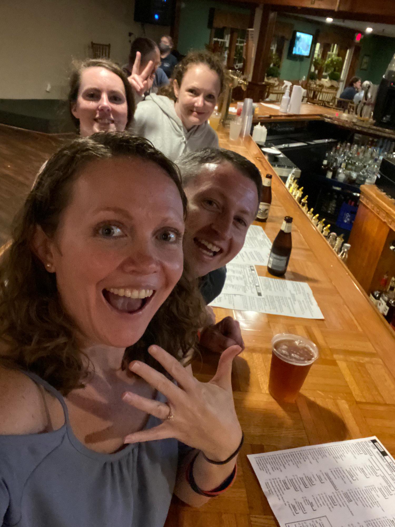 Toasting our engagement at the Crabs Claw in Lavallette!