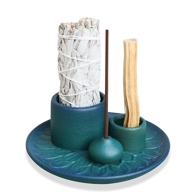 Palo Santo Sticks Holder, Multi-Purpose Handmade Ceramic Incense Burner for Palo Santo Incense Sticks, Sage Holder for Burning, Ash Catcher Tray for Meditation Yoga Room (Blue)