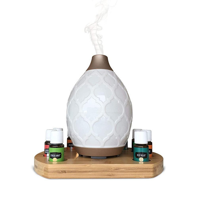 Circular Essential Oil Diffuser Display Stand - Wooden Circular Holder with Storage for Nine (9) Essential Oils - Organize and Display Your Aromatherapy Oils Next to Your Diffuser