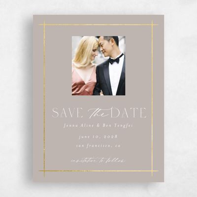 Greige, Beige Wedding Save the Date - Mecca Frame Foil