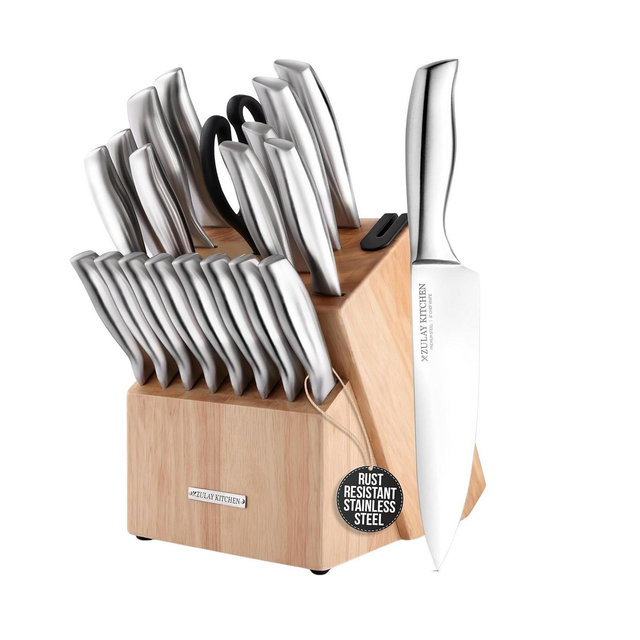 Zulay Kitchen 20 Piece Stainless Steel Knife Set with Block and Sharpener