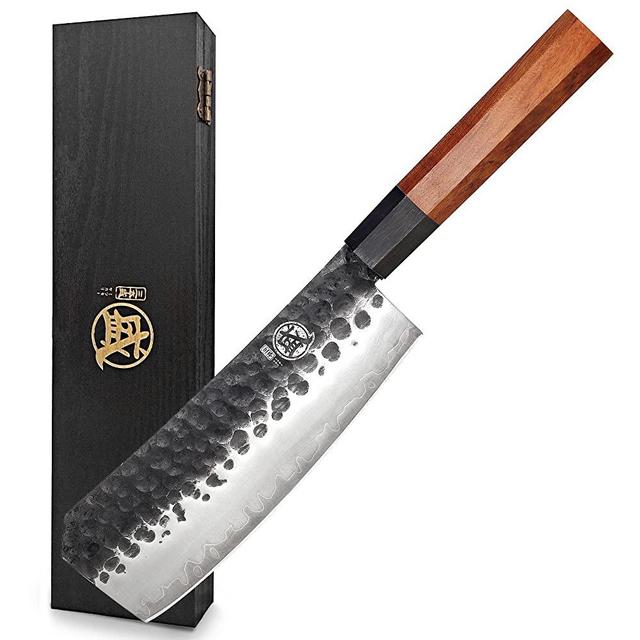 MITSUMOTO SAKARI 7 inch Kitchen Boning Chef's Knife, Professional 3 Layer 12CR18MOV Clad Steel Butcher Knife, Japanese High Carbon Steel Cleaver Cooking Knives