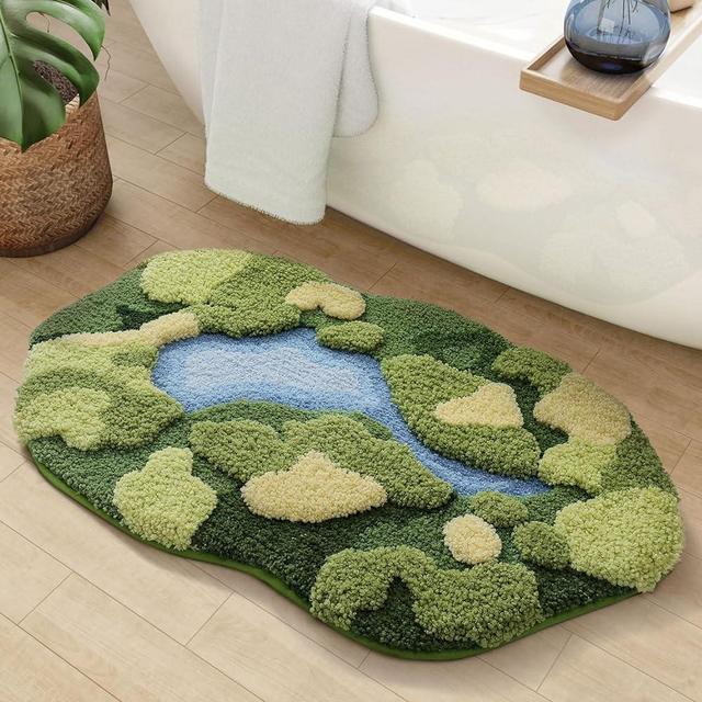 DEXI Moss Bath Mat, Ultra Thick Soft Green Bathroom Rug, Water Absorbent Non Slip Microfiber Bath Rugs for Bathroom Floor, Shower, Sink, Bedroom, 20"x32"
